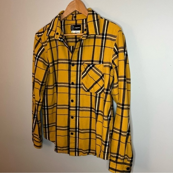 Original Use Men’s Gold & Black Plaid Long Sleeve Cotton Flannel Shirt Size M - Picture 3 of 16